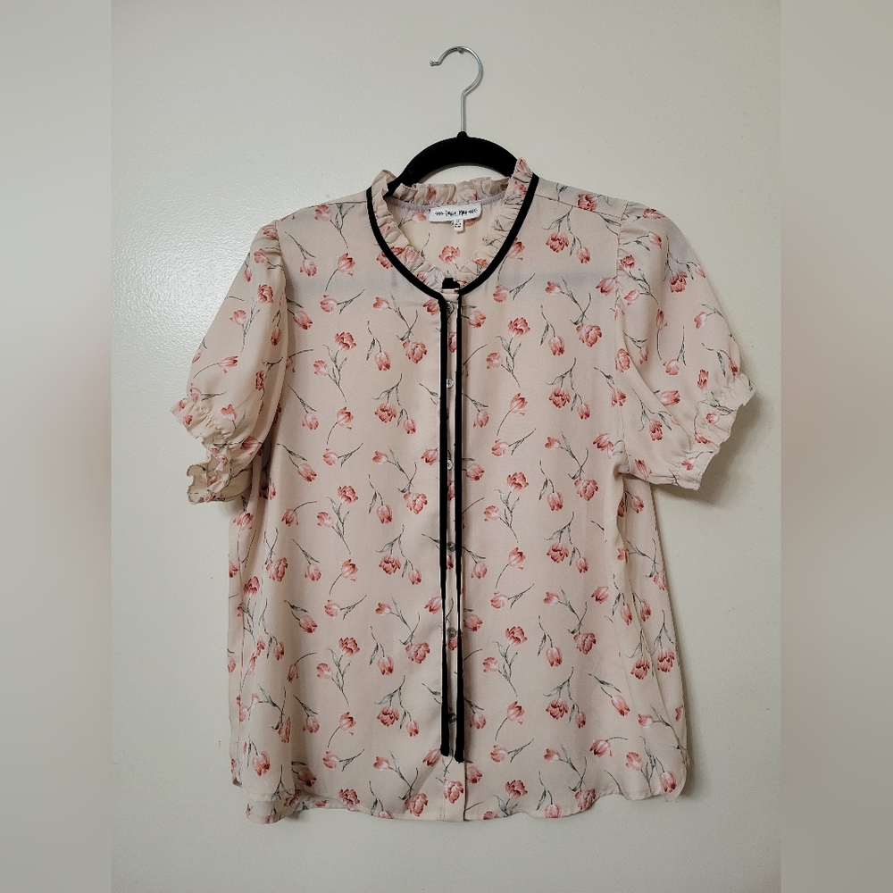 Daisy May Pink Floral Button Down Blouse